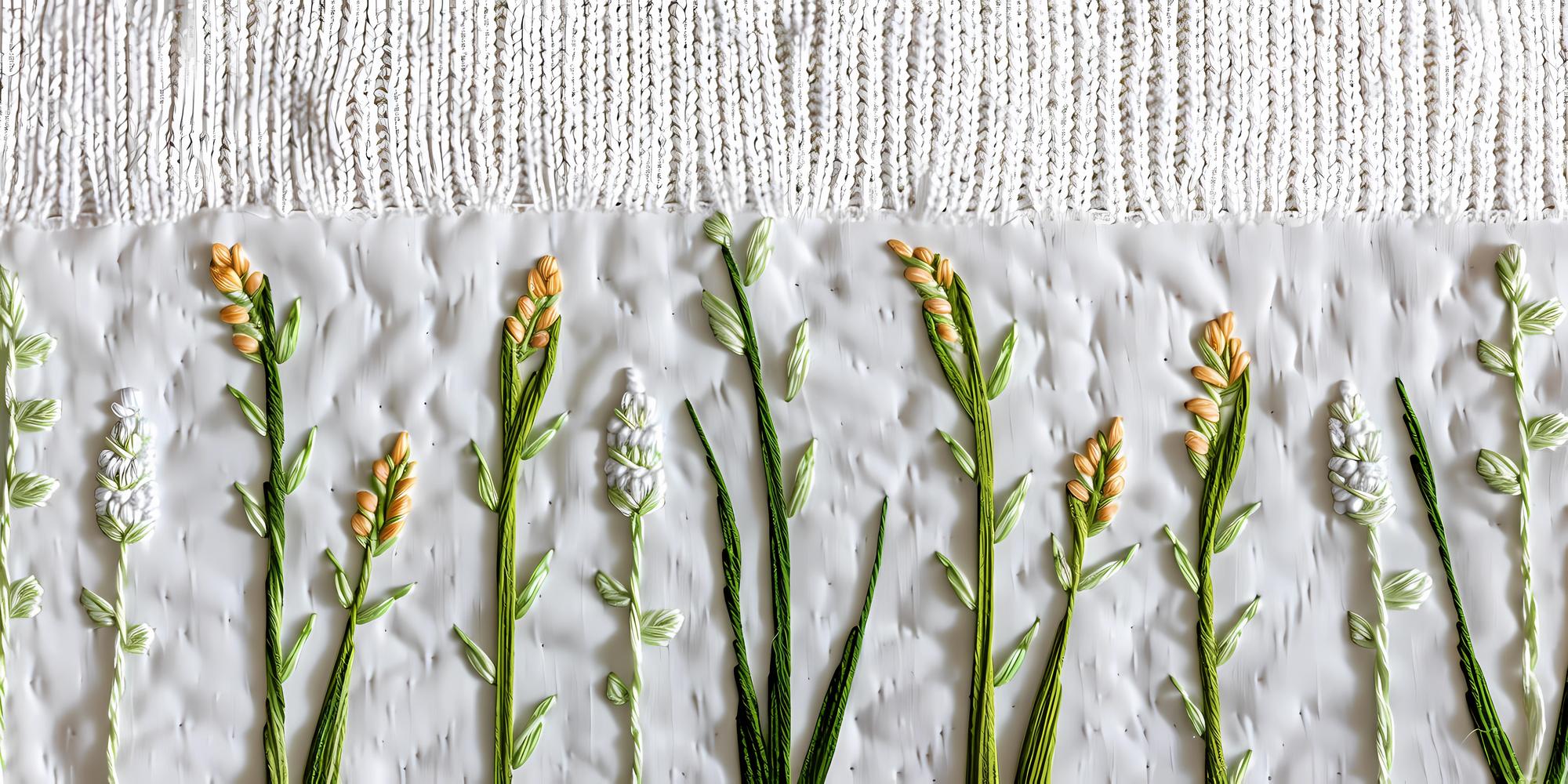 Large embroidered textile with botanical pattern