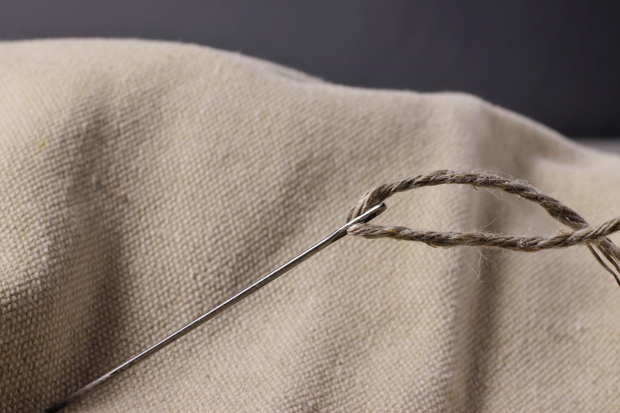 Close-up of satin stitch on linen